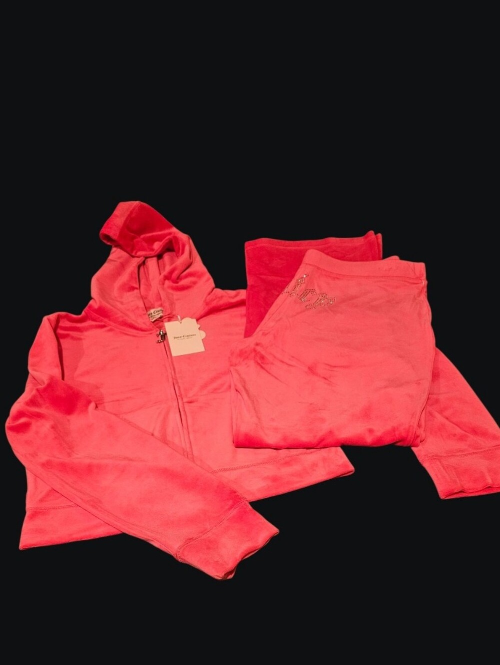 2 Piece Juicy Couture Women's Luxurious Pink Hooded Zip Jacket and Pants Set